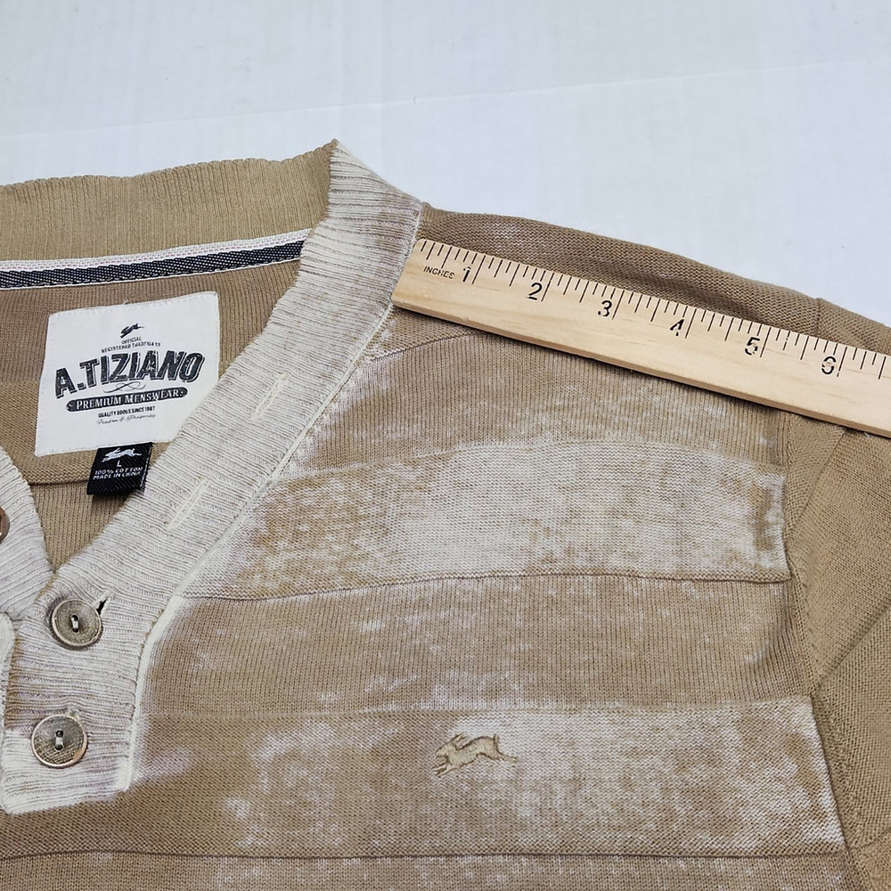Mens A. Tiziano Wheat Tan Distressed Front Buttoned Sweater Size Large Gorp - Picture 9 of 14